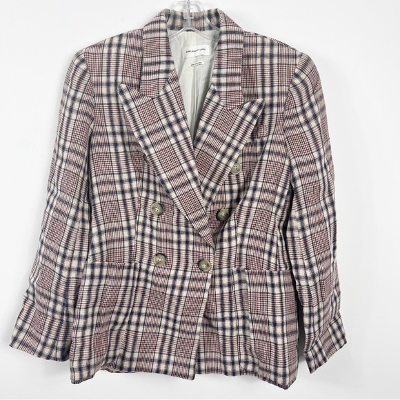 Isabel Marant Etoile Janey Checked Plaid Linen Blazer Size 6 Beige Multi - Picture 3 of 11